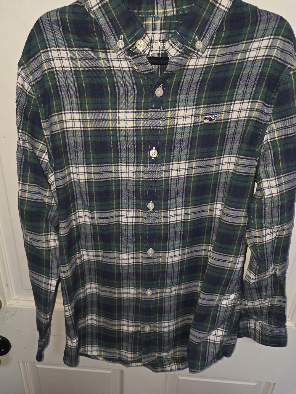 Vineyard Vines Boys M (12-14) Green, Navy & White Plaid Button-Down Shirt